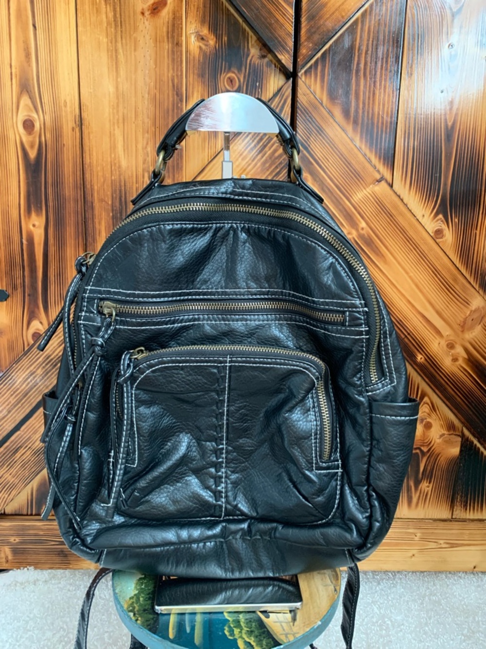 BLACK FAUX LEATHER BACKPACK - Picture 2 of 10